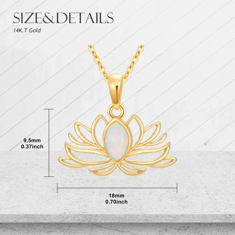 Lotus-Anhänger-Halskette aus 14-karätigem Gold mit Opal-6