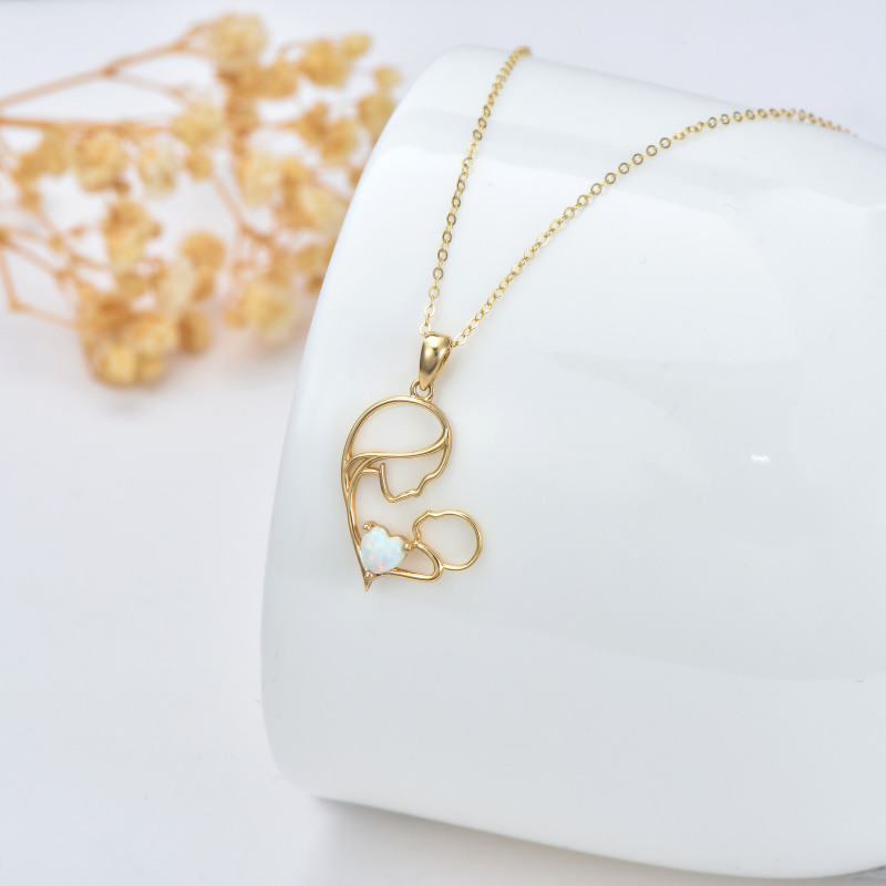 Collar con colgante de oro blanco de 10 quilates con ópalo, madre e hija y corazón-4