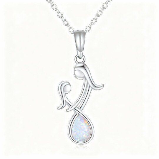 10K White Gold Opal Mother & Daughter Pendant Necklace