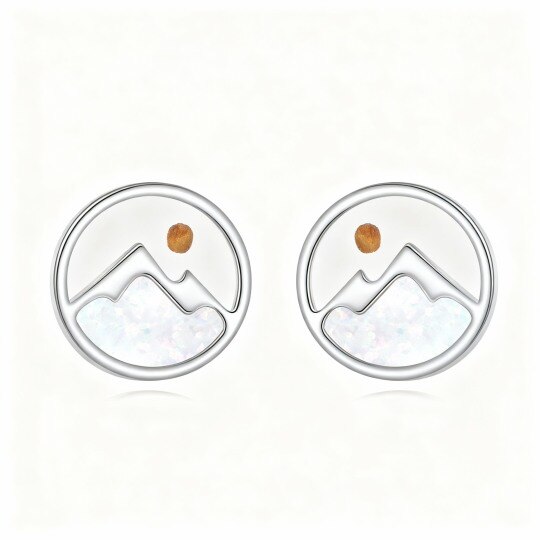 14K White Gold Opal Mountains Stud Earrings