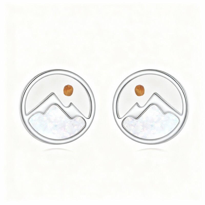 Pendientes de oro blanco de 10 quilates con forma de montañas de ópalo-18