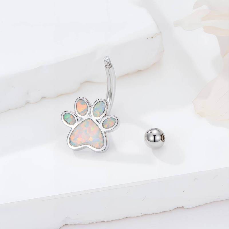Piercing para el ombligo con forma de pata de ópalo en oro blanco de 18 quilates-3