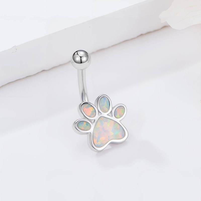 Piercing para el ombligo con forma de pata de ópalo en oro blanco de 18 quilates-4