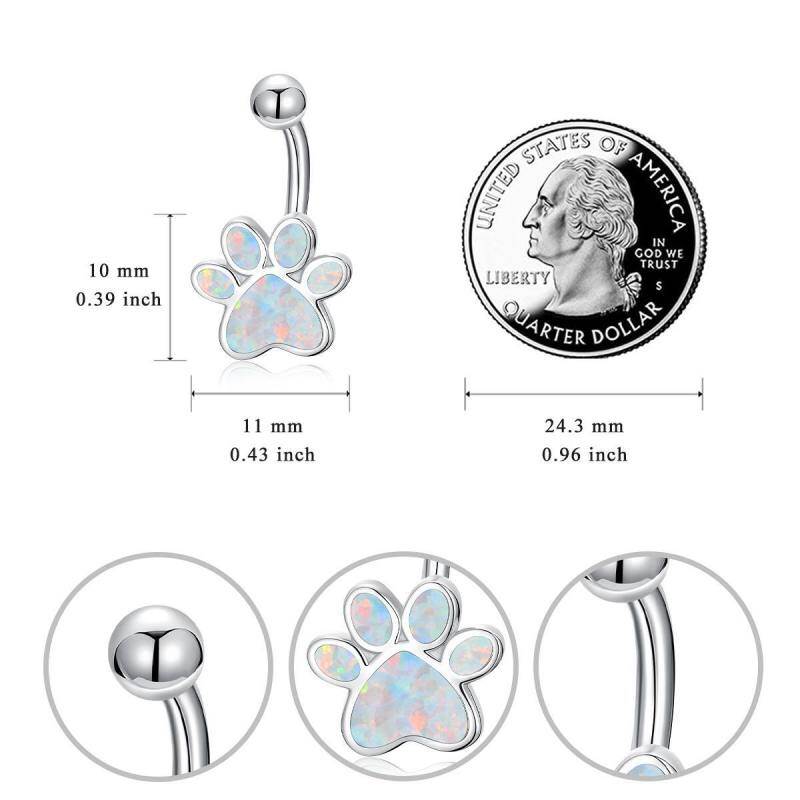 Piercing para el ombligo con forma de pata de ópalo en oro blanco de 18 quilates-5