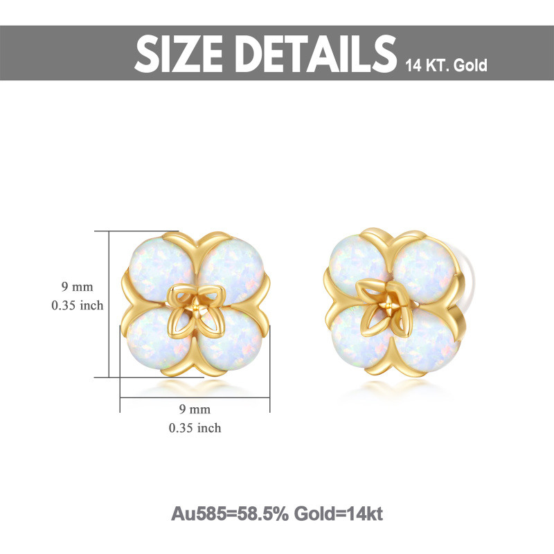 Boucles d'oreilles puces en or 18 carats et opale en forme de fleur de pêcher-5