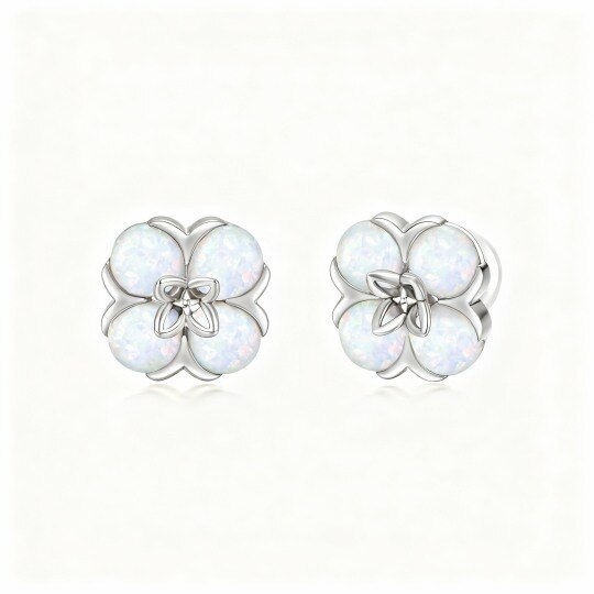 10K White Gold Opal Peach Blossom Stud Earrings