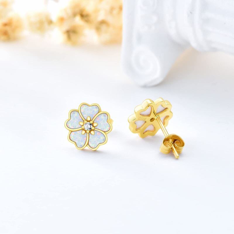 Pendientes de botón de oro de 10 quilates con ópalo y forma de flor de melocotón-3