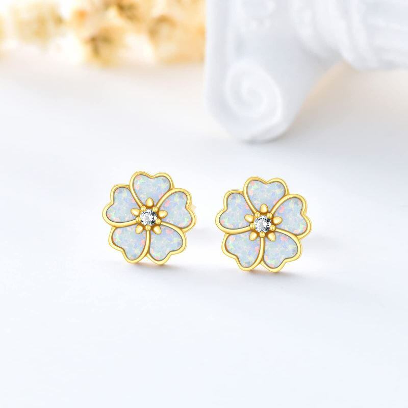 Pendientes de botón de oro de 10 quilates con ópalo y forma de flor de melocotón-4