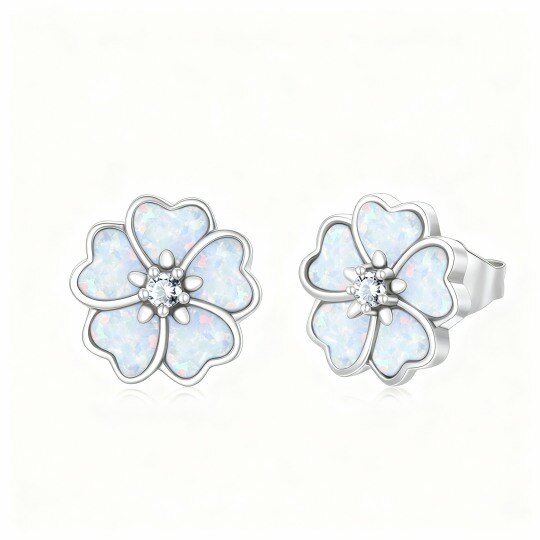 10K White Gold Opal Peach Blossom Stud Earrings