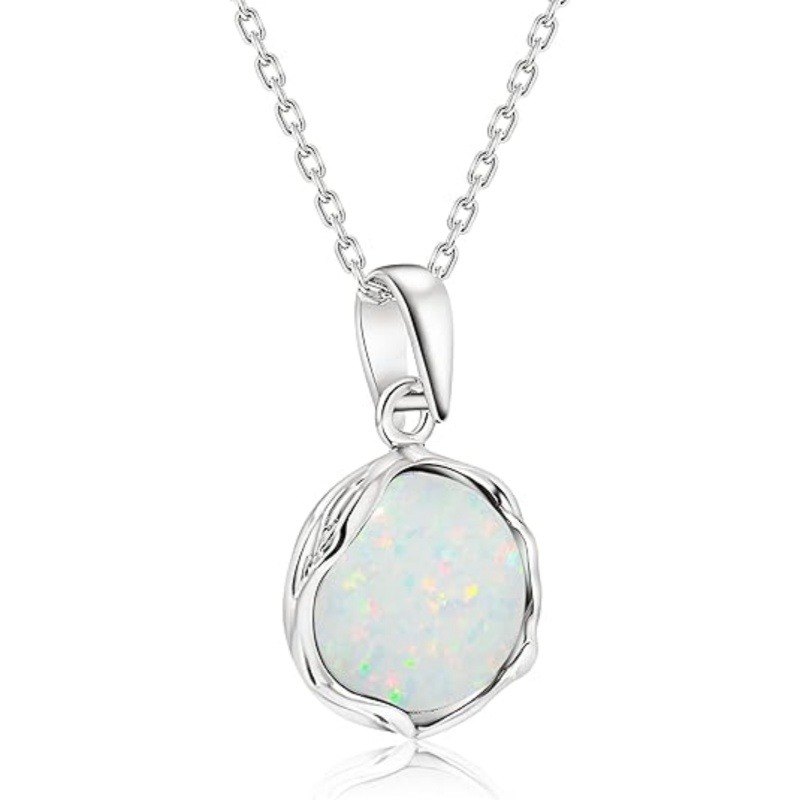Collier pendentif en or blanc 18 carats et opale-3