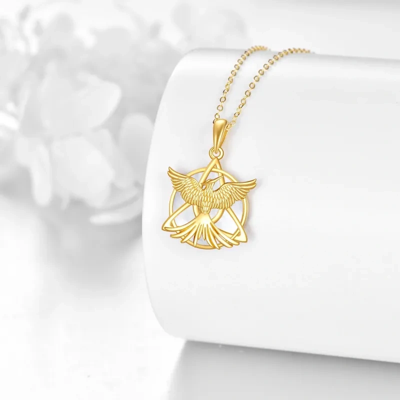 Collier pendentif en or 10 carats avec opale, phénix et nœud celtique-3