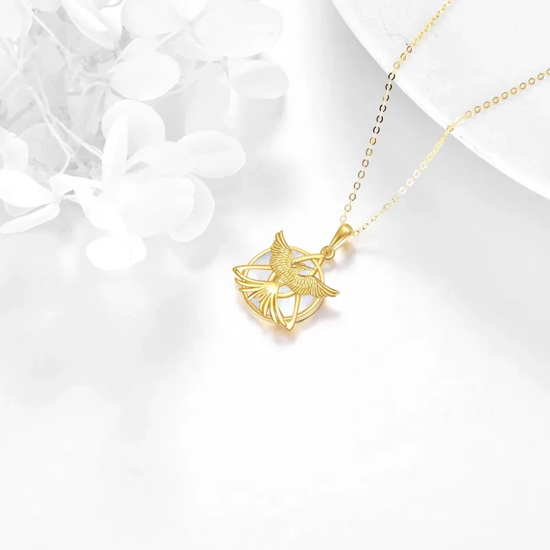 Collier pendentif en or 10 carats avec opale, phénix et nœud celtique-4