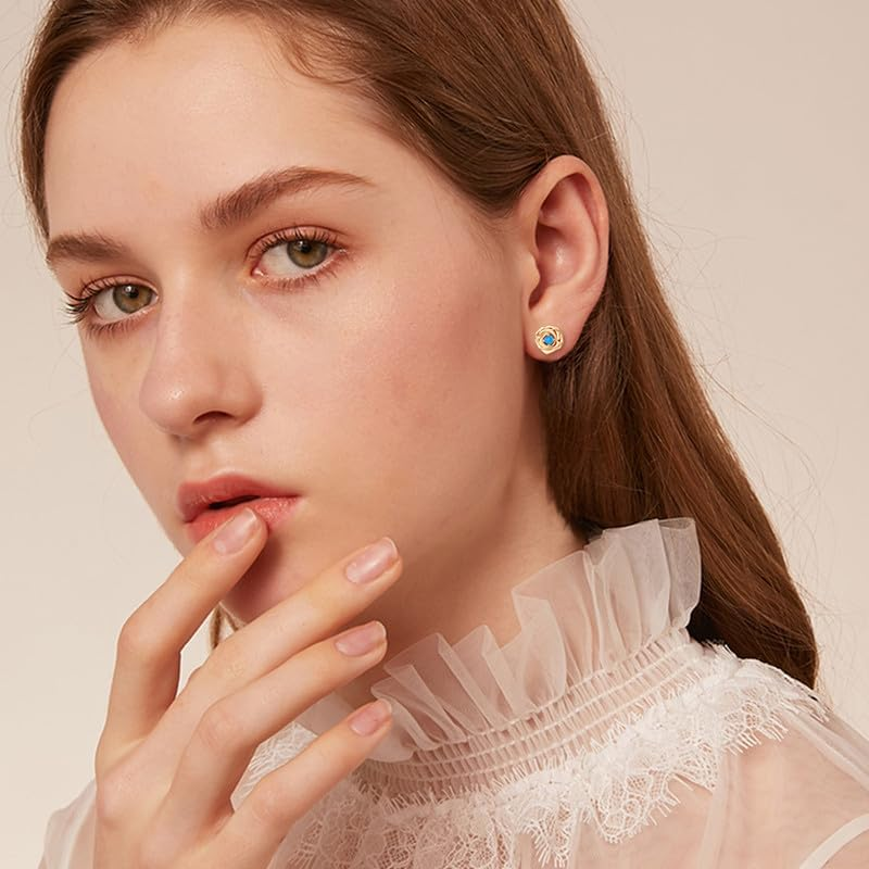 Boucles d'oreilles puces en opale rose plaquée or 10 carats pour femmes-2