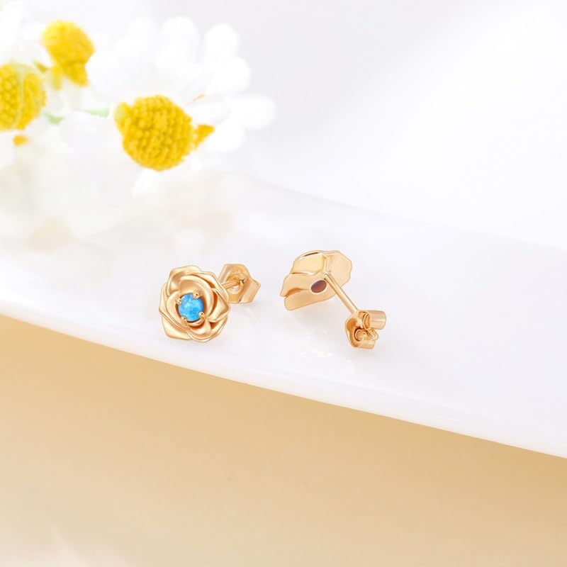 Boucles d'oreilles puces en opale rose plaquée or 10 carats pour femmes-3