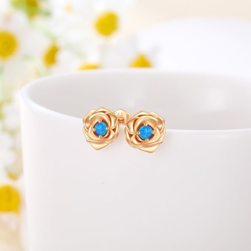 Boucles d'oreilles puces en opale rose plaquée or 10 carats pour femmes-4