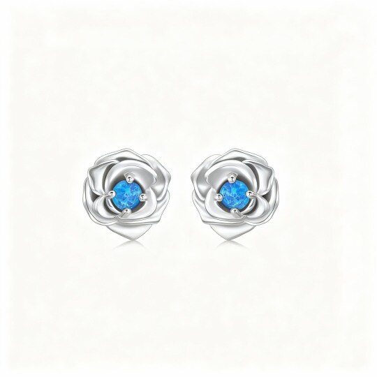 10K White Gold Opal Rose Stud Earrings