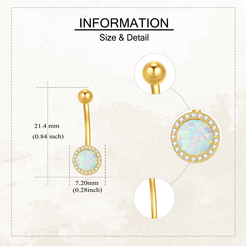 10K White Gold Opal Round Belly Button Ring-5