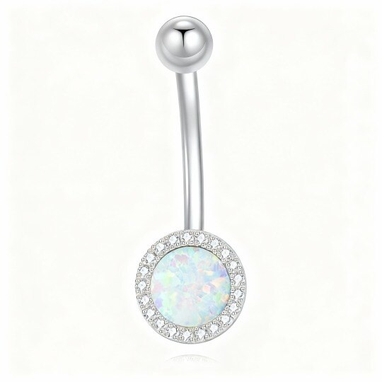 10K White Gold Opal Round Belly Button Ring