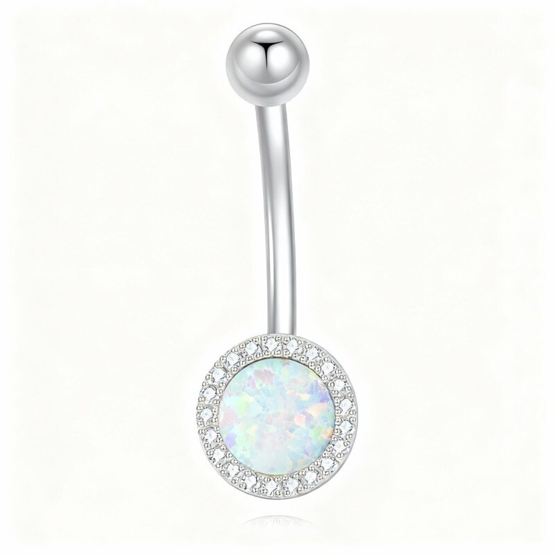 Piercing redondo para el ombligo de oro blanco de 10 quilates con ópalo-5