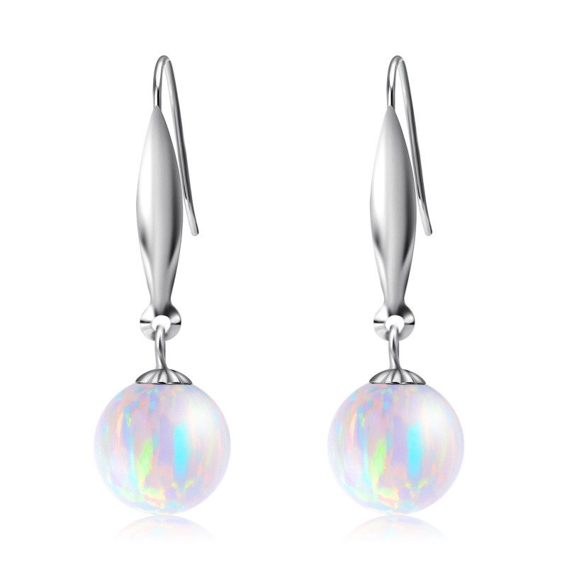 Pendientes redondos de oro blanco de 10 quilates con ópalo-1