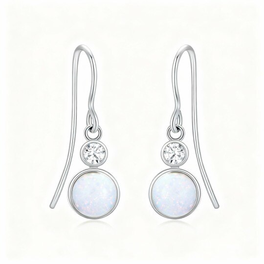 10K White Gold Opal Round Drop Earrings