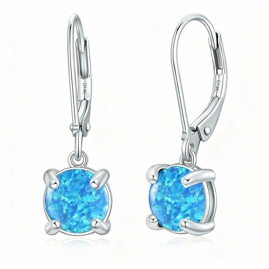 10K White Gold Opal Round Lever-back Earrings