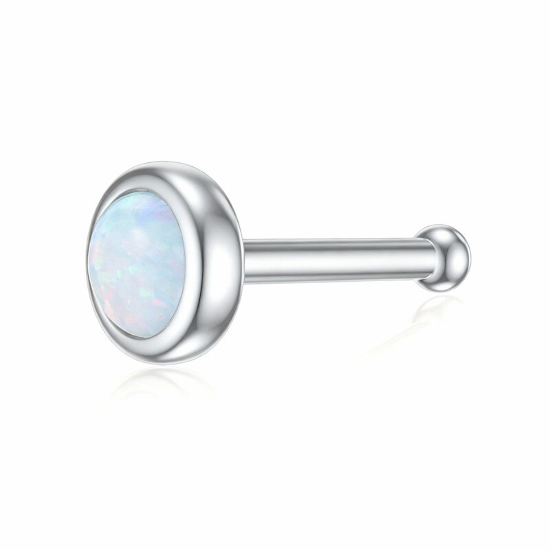 Anillo nasal redondo de ópalo de oro blanco de 10 quilates-16