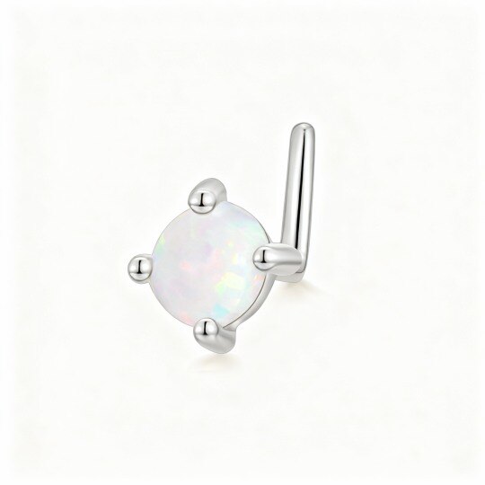 Anillo nasal redondo de ópalo de oro blanco de 10 quilates