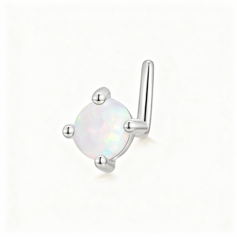 Anillo nasal redondo de ópalo de oro blanco de 10 quilates-15