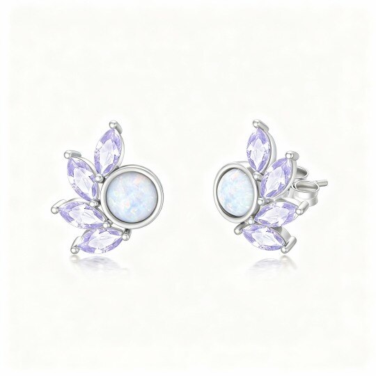 10K White Gold Opal Round Stud Earrings