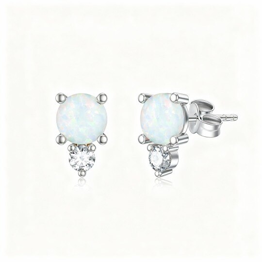 9K White Gold Opal Round Stud Earrings
