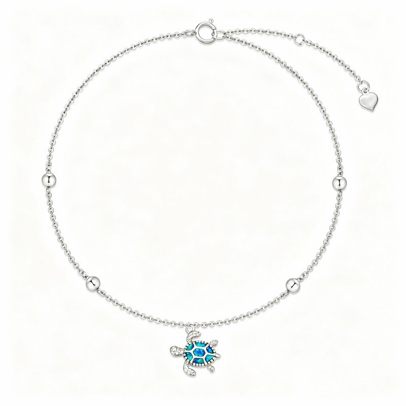 Pulsera con dije de tortuga marina de ópalo en oro blanco de 14 quilates-1