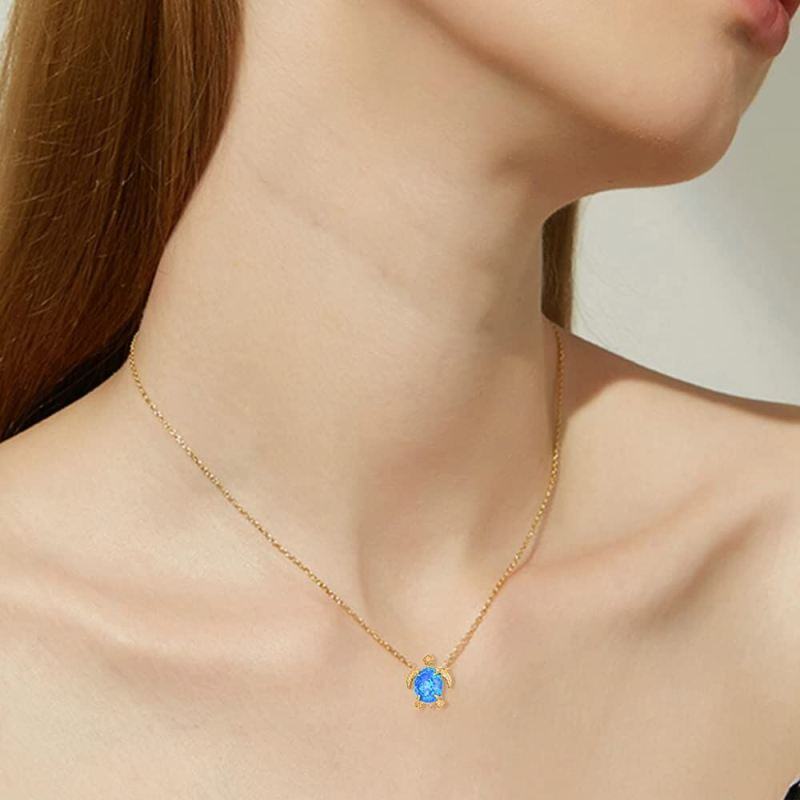 10K Gold Opal Sea Turtle Pendant Necklace-2