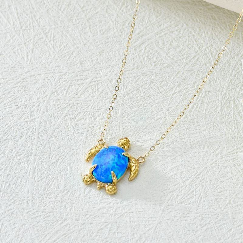 10K Gold Opal Sea Turtle Pendant Necklace-4