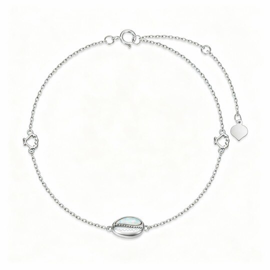 10K White Gold Opal Shell Single Layer Charm Anklet