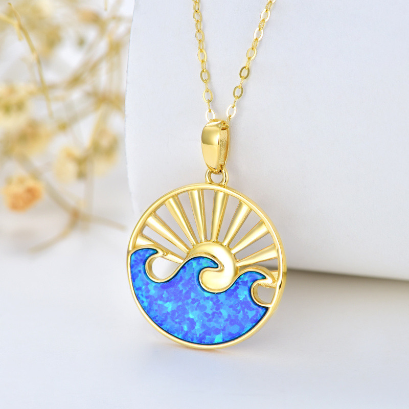10K Gold Opal Spray & Sun Pendant Necklace-3