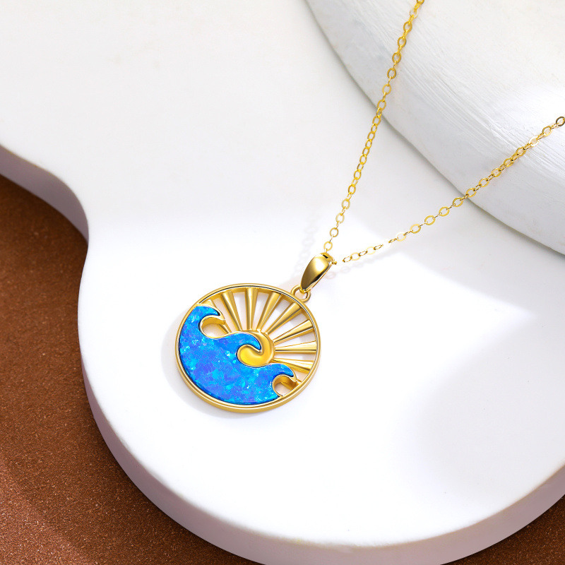 10K Gold Opal Spray & Sun Pendant Necklace-4