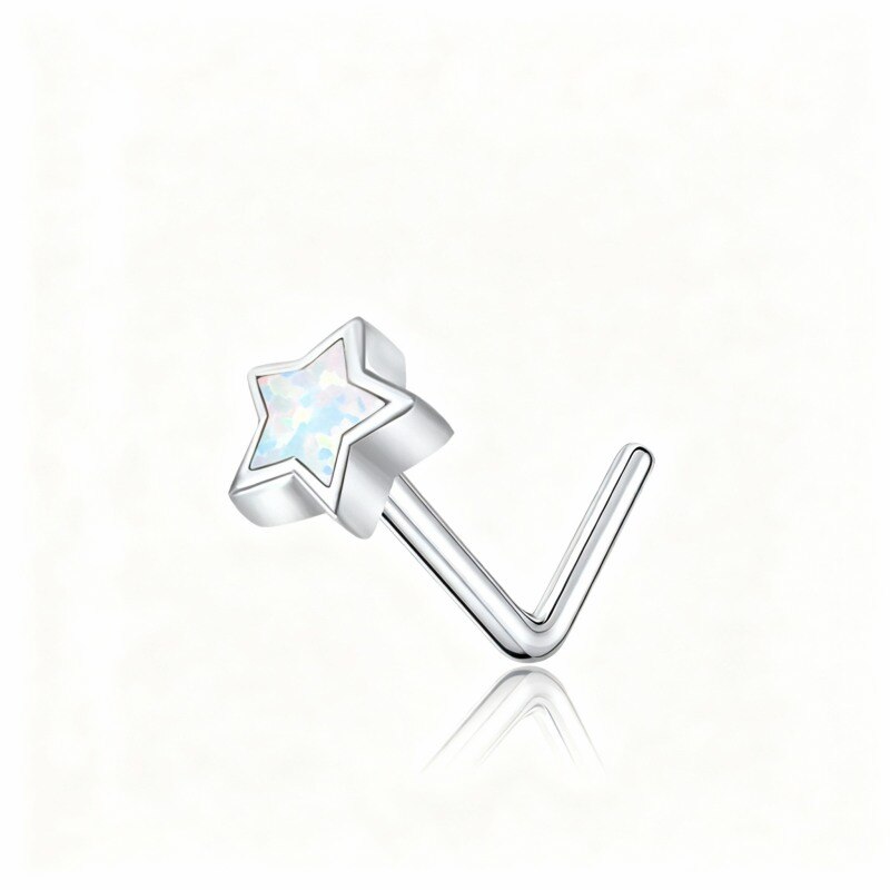 Anillo nasal de estrella de ópalo en oro blanco de 10 quilates-14