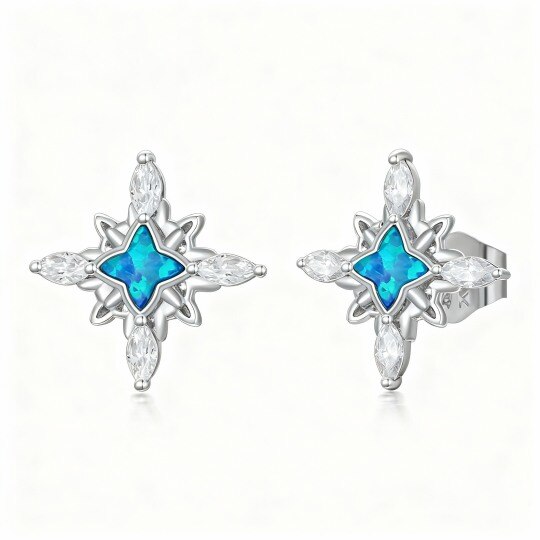 10K White Gold Opal Star Stud Earrings