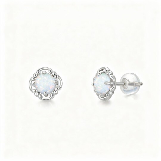 10K White Gold Opal Stud Earrings