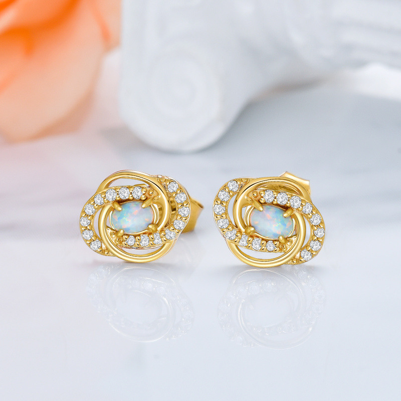 Boucles d'oreilles puces en or blanc 10 carats et opale-3