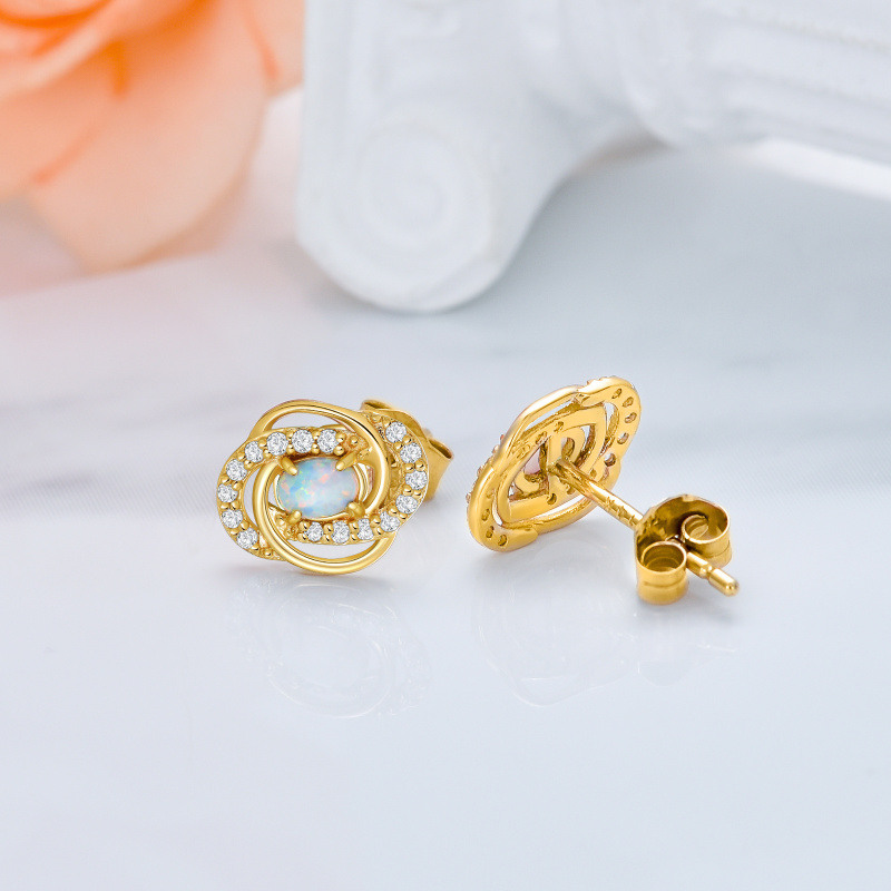 Boucles d'oreilles puces en or blanc 10 carats et opale-4