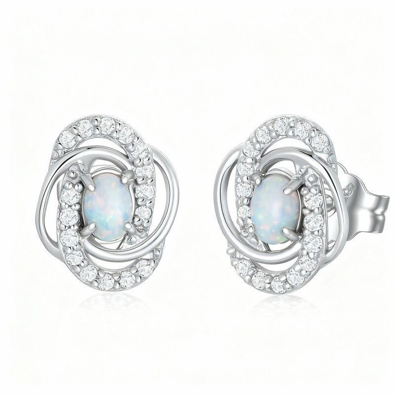 Boucles d'oreilles puces en or blanc 10 carats et opale-1