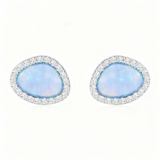10K White Gold Opal Stud Earrings