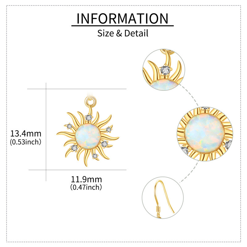 Pendientes colgantes de sol de ópalo en oro rosa de 14 quilates-5
