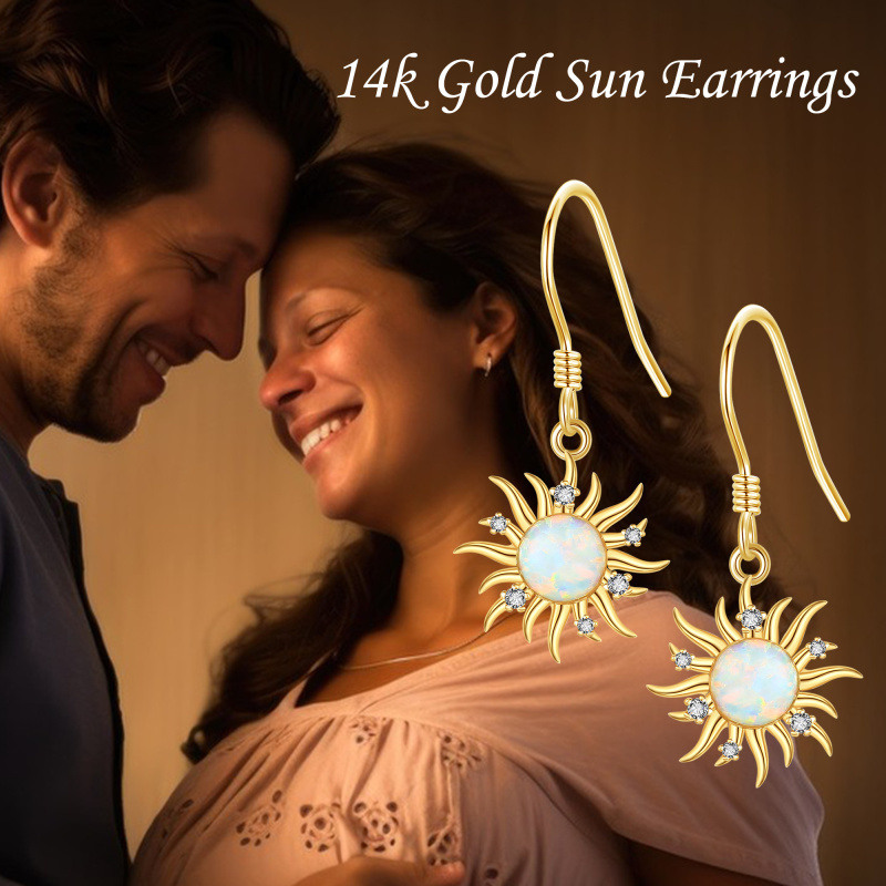 Pendientes colgantes de sol de ópalo en oro rosa de 14 quilates-6