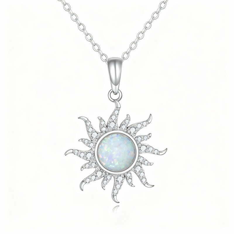 Collier pendentif soleil en or blanc 10 carats et opale-19