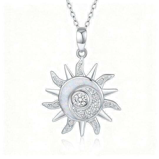 Collar con colgante de sol de ópalo en oro blanco de 10 quilates