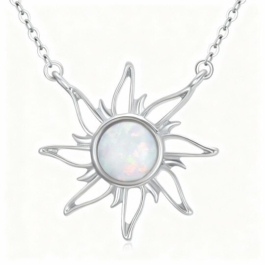 Collar con colgante de sol de ópalo en oro blanco de 10 quilates