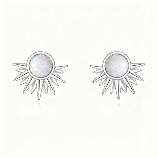 10K White Gold Opal Sun Stud Earrings